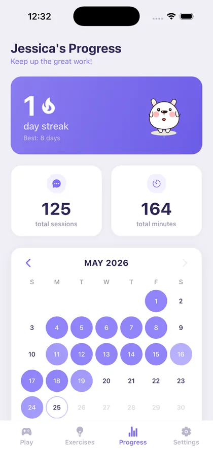 Little Words app: tracking progress