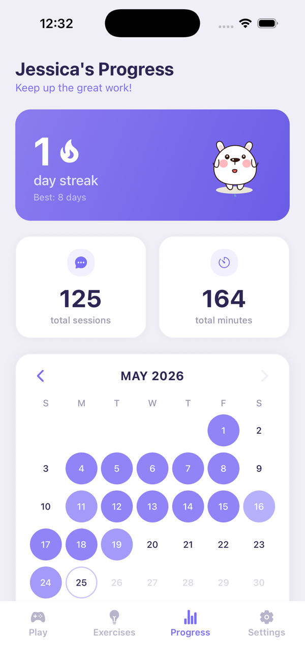 Little Words app: tracking progress