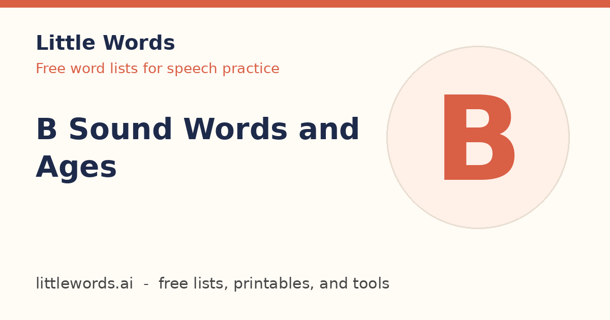 B Sound Words and Ages, Little Words illustrated card