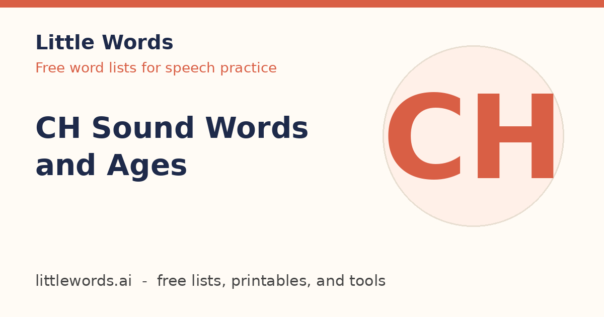 CH Sound Words and Ages, Little Words illustrated card