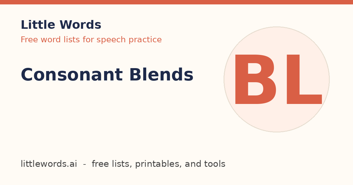 Consonant Blends, Little Words illustrated card