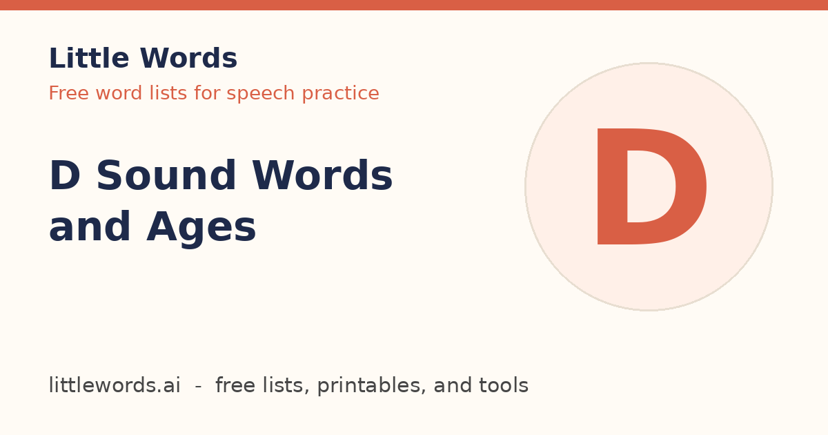 D Sound Words and Ages, Little Words illustrated card