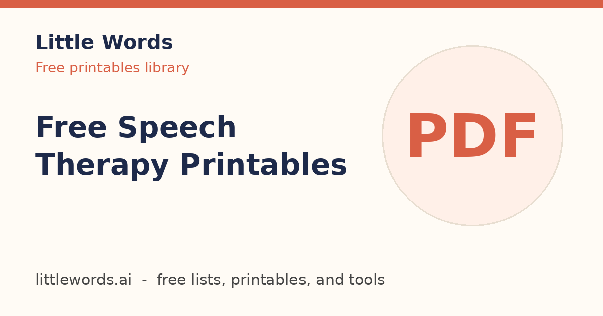 Free Speech Therapy Printables, Little Words illustrated card