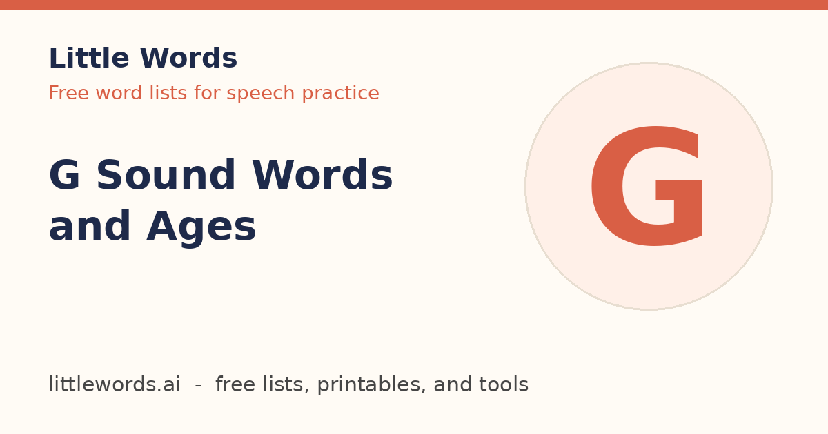 G Sound Words and Ages, Little Words illustrated card
