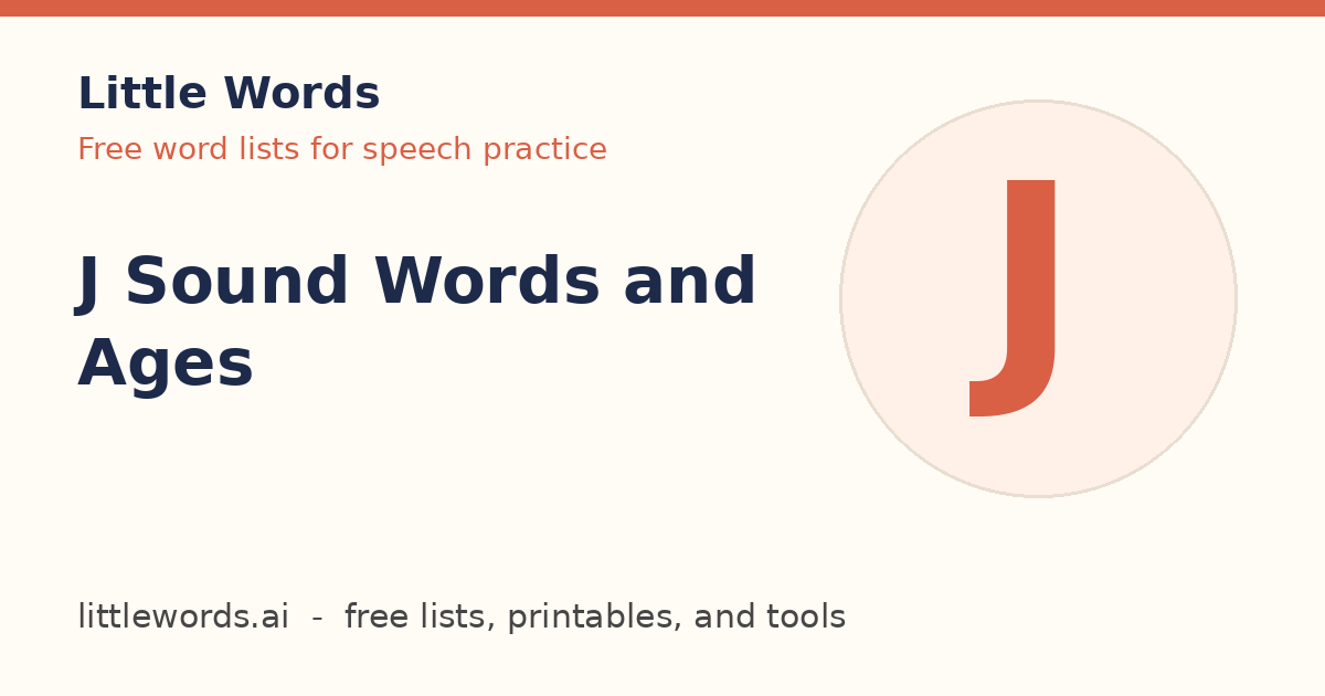 J Sound Words and Ages, Little Words illustrated card