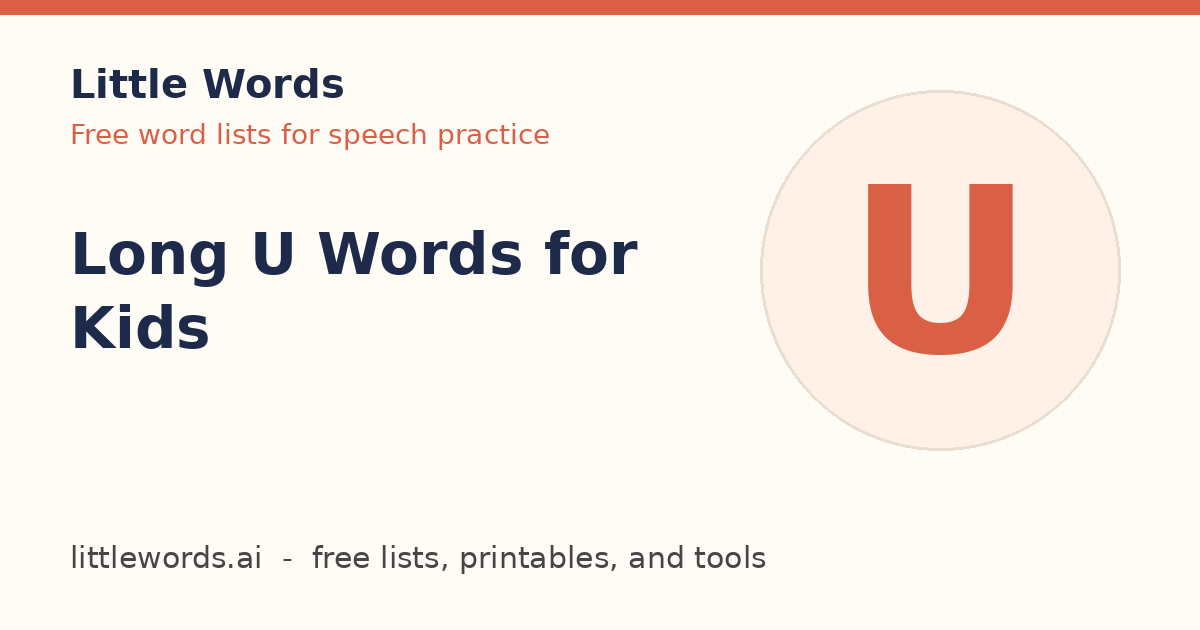 Long U Words for Kids, Little Words illustrated card