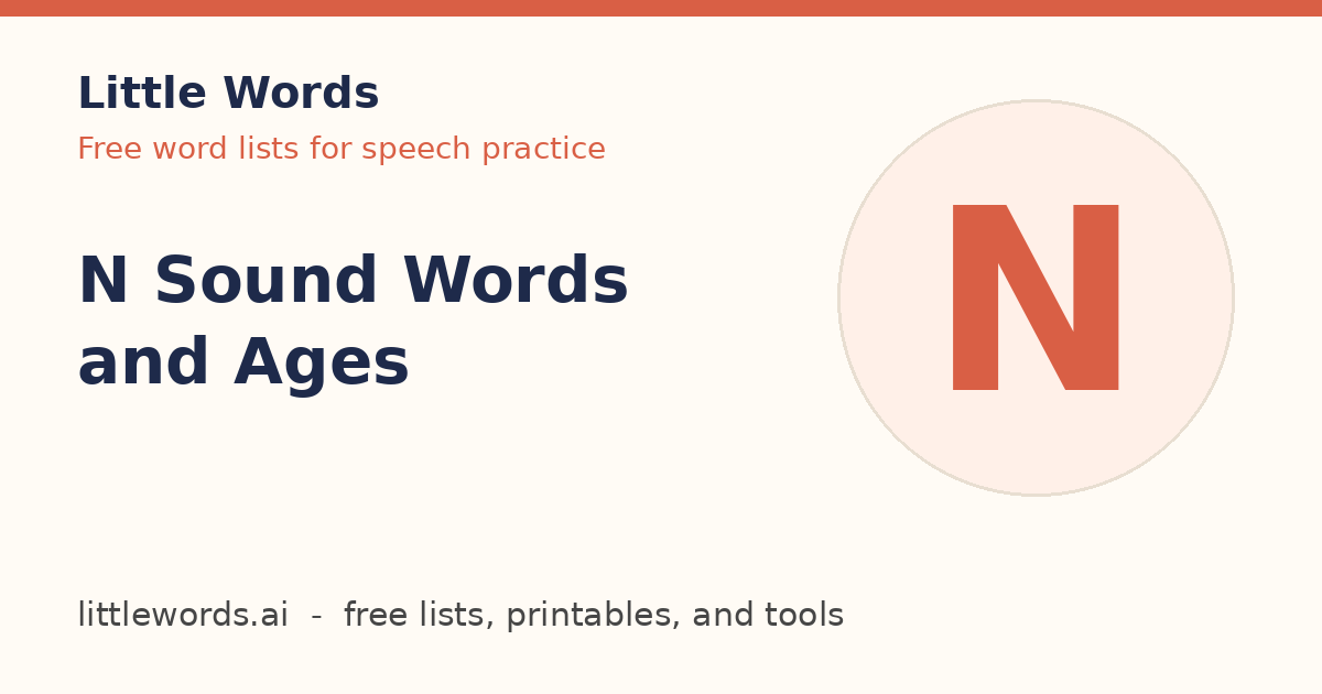 N Sound Words and Ages, Little Words illustrated card