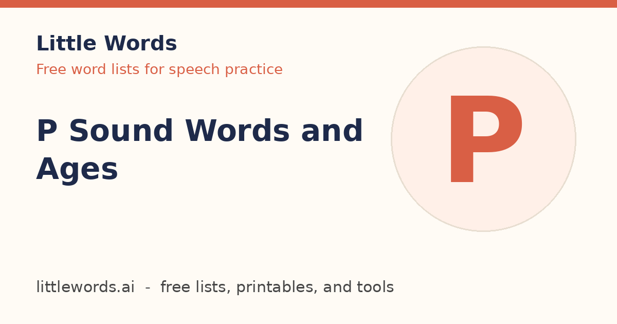 P Sound Words and Ages, Little Words illustrated card