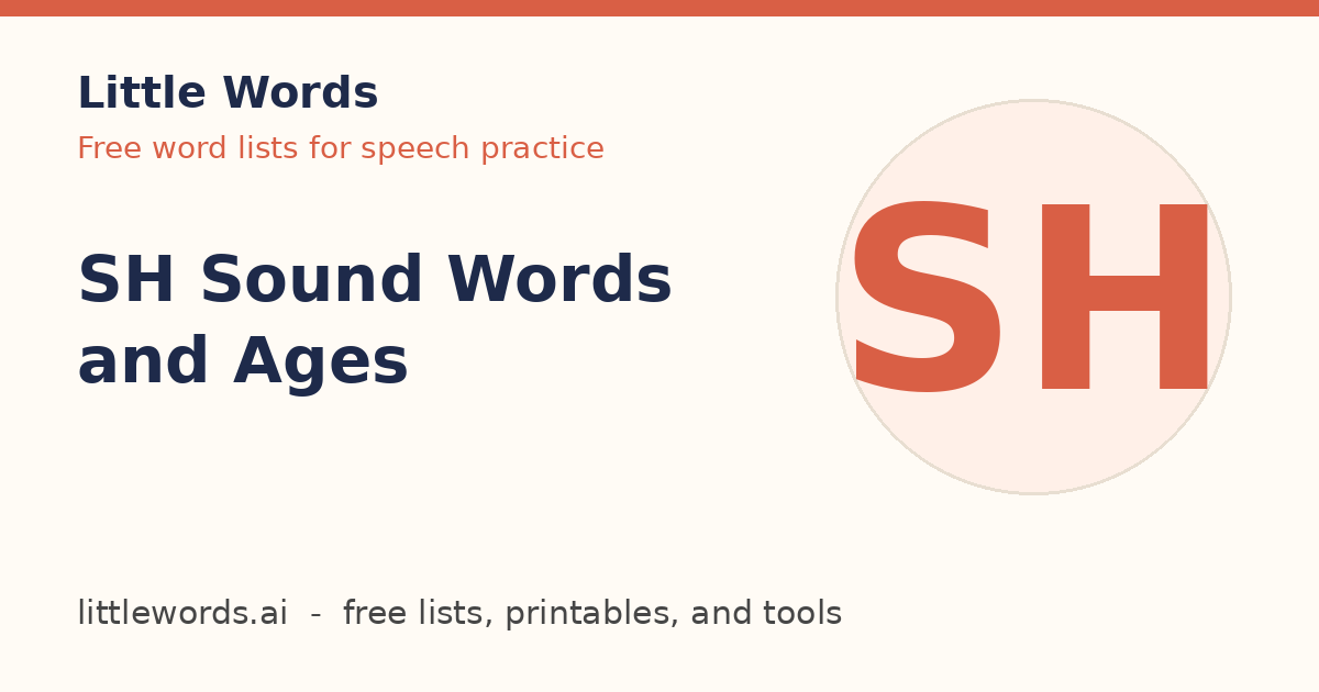 SH Sound Words and Ages, Little Words illustrated card