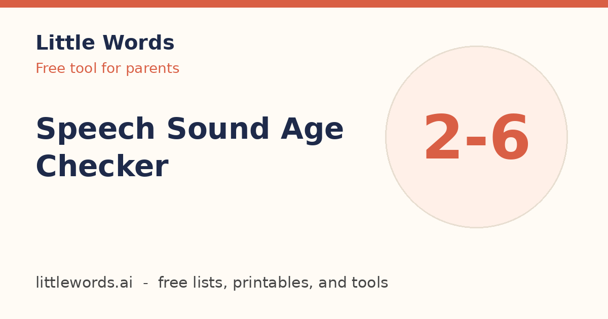 Speech Sound Age Checker, Little Words illustrated card