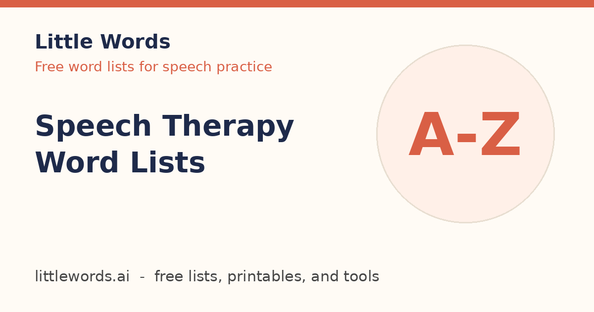 Speech Therapy Word Lists, Little Words illustrated card