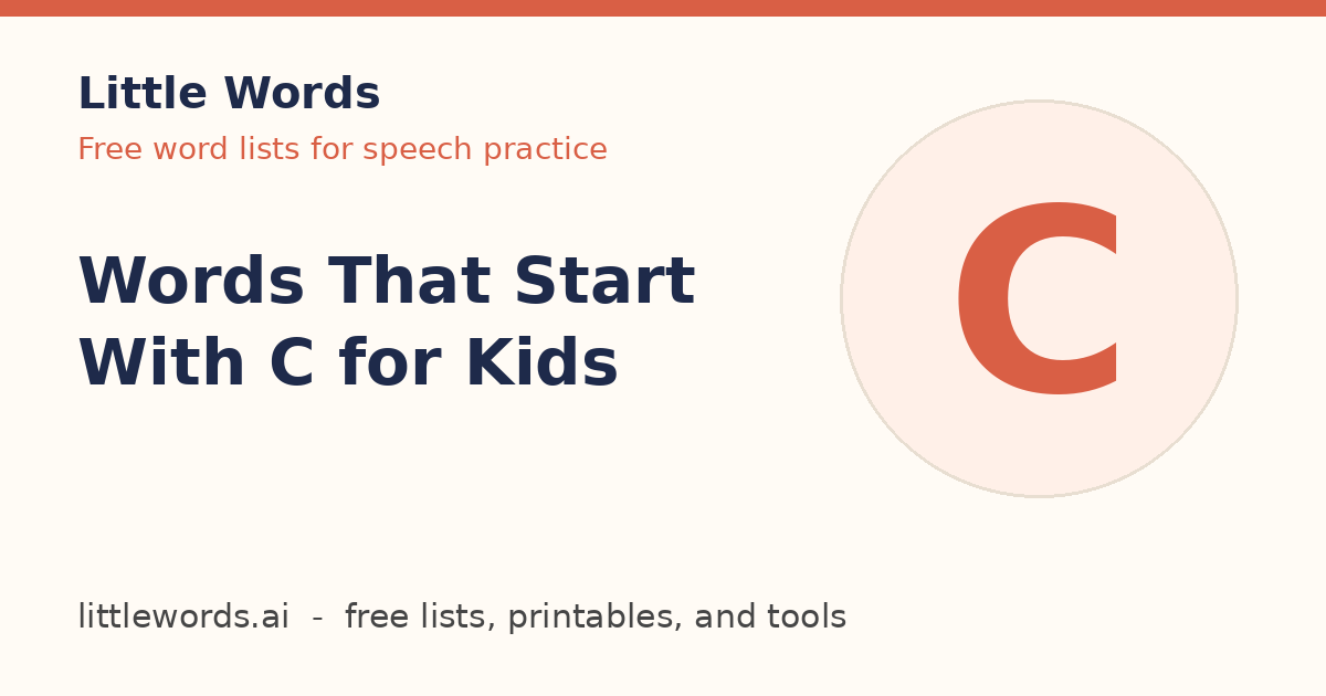 Words That Start With C for Kids, Little Words illustrated card