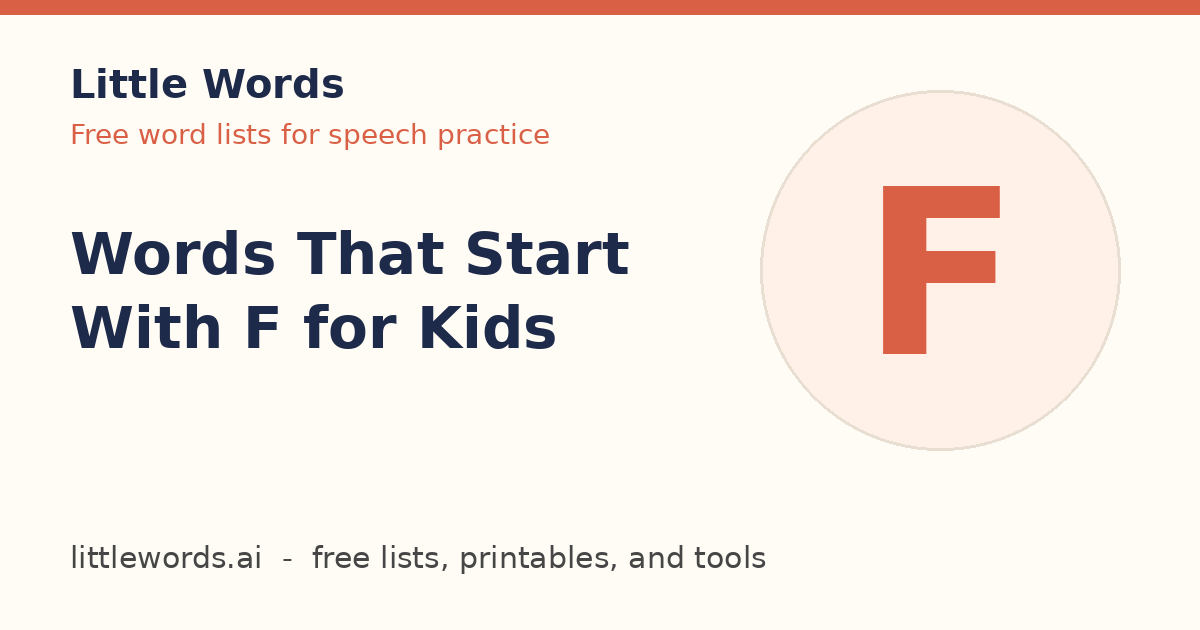 Words That Start With F for Kids, Little Words illustrated card
