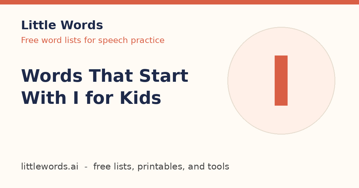 Words That Start With I for Kids, Little Words illustrated card
