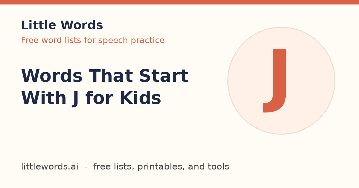 Words That Start With J for Kids, Little Words illustrated card