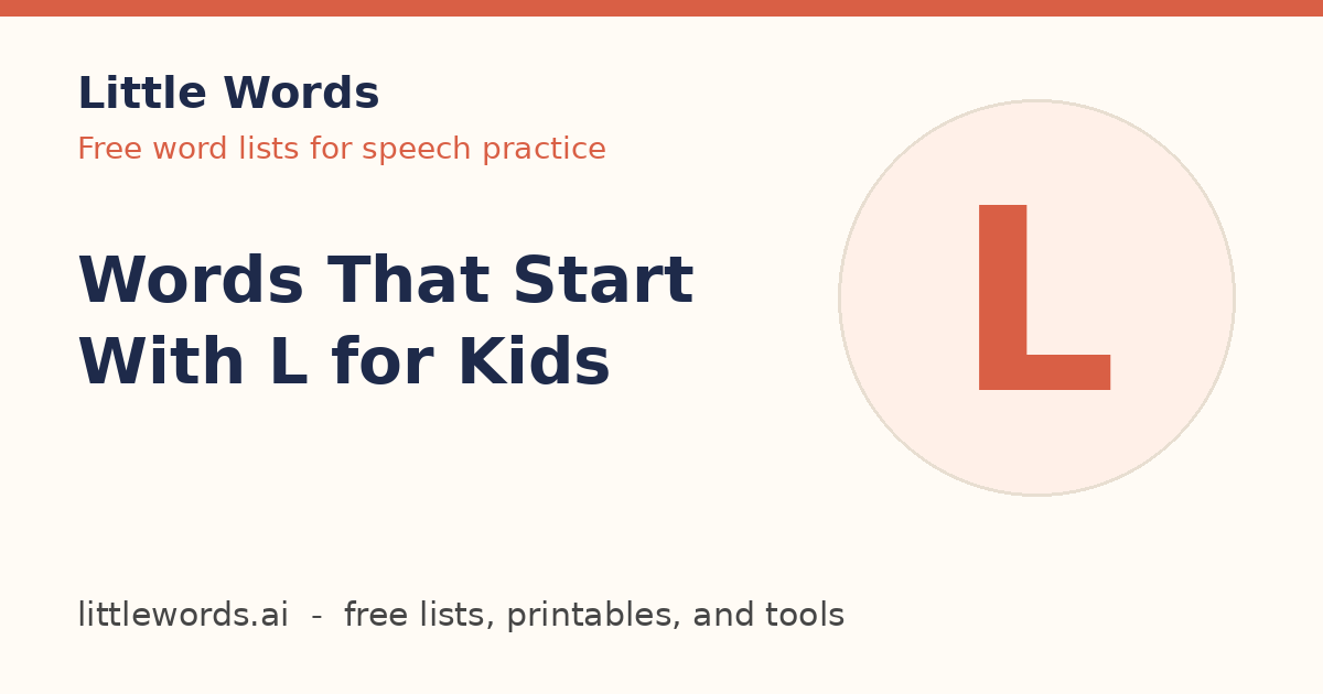 Words That Start With L for Kids, Little Words illustrated card
