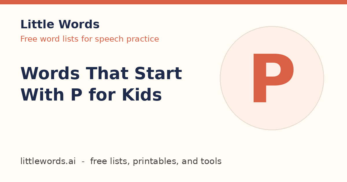 Words That Start With P for Kids, Little Words illustrated card