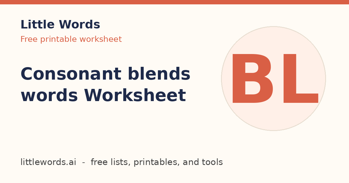 Consonant blends words Worksheet, Little Words illustrated card