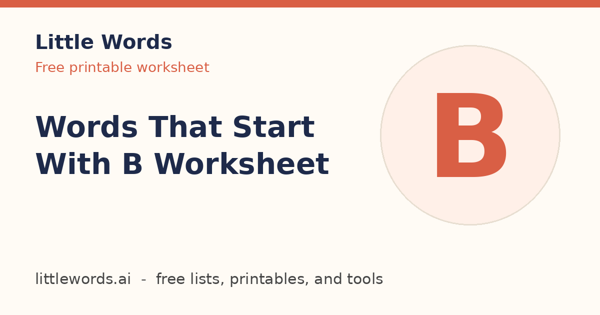 Words That Start With B Worksheet, Little Words illustrated card
