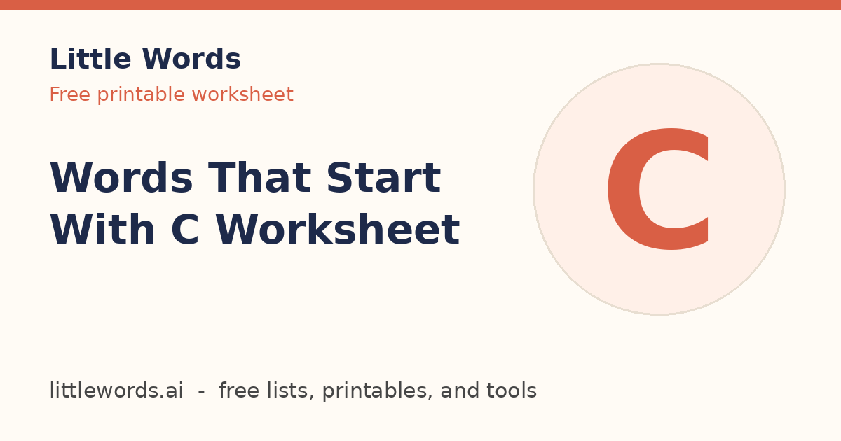 Words That Start With C Worksheet, Little Words illustrated card