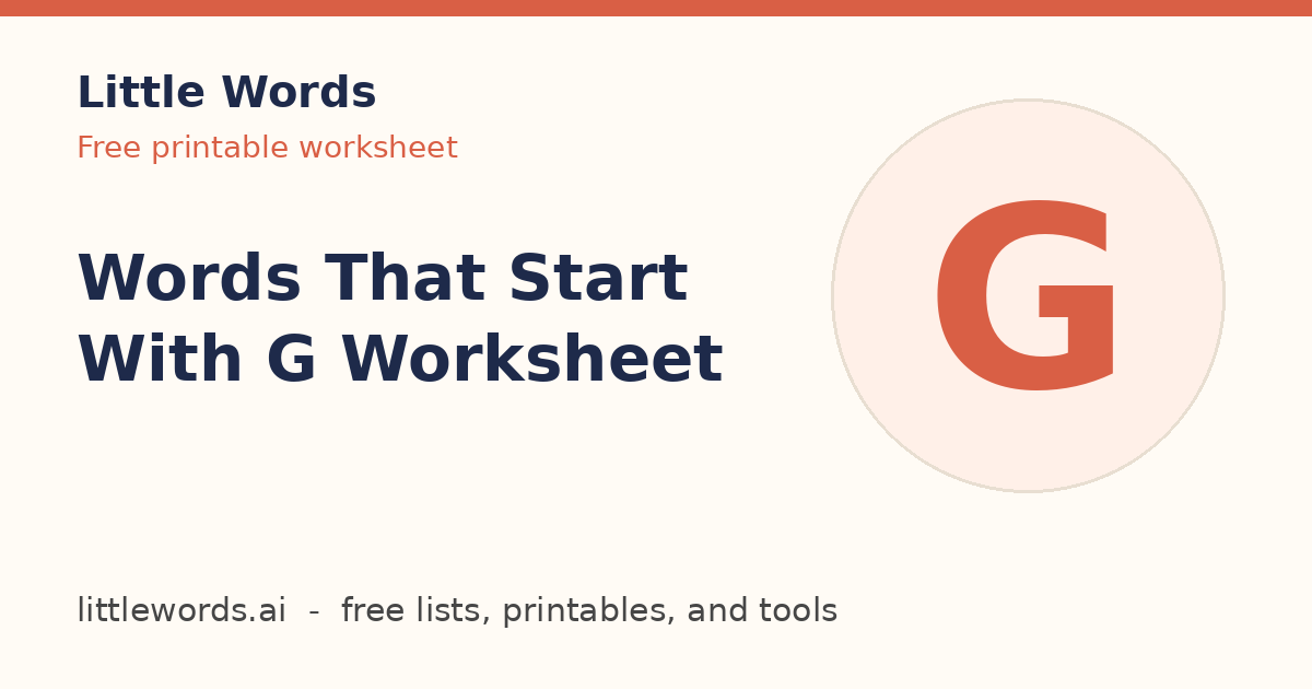 Words That Start With G Worksheet, Little Words illustrated card