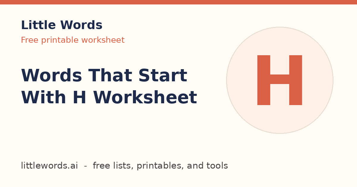 Words That Start With H Worksheet, Little Words illustrated card