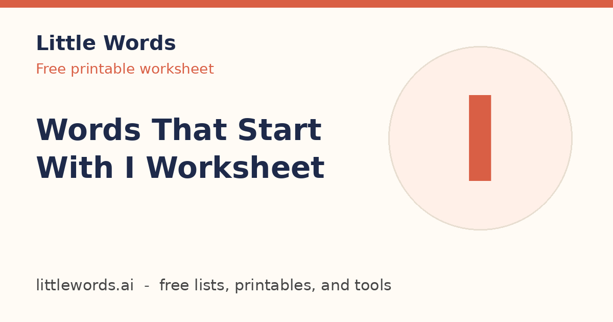 Words That Start With I Worksheet, Little Words illustrated card