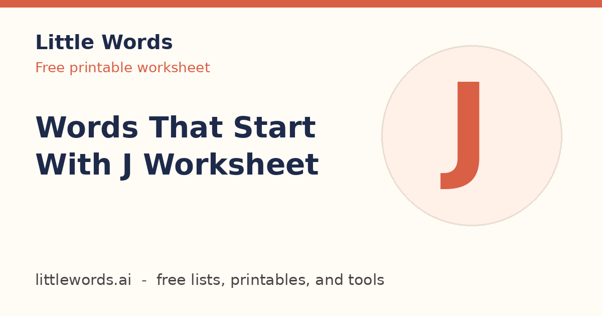 Words That Start With J Worksheet, Little Words illustrated card