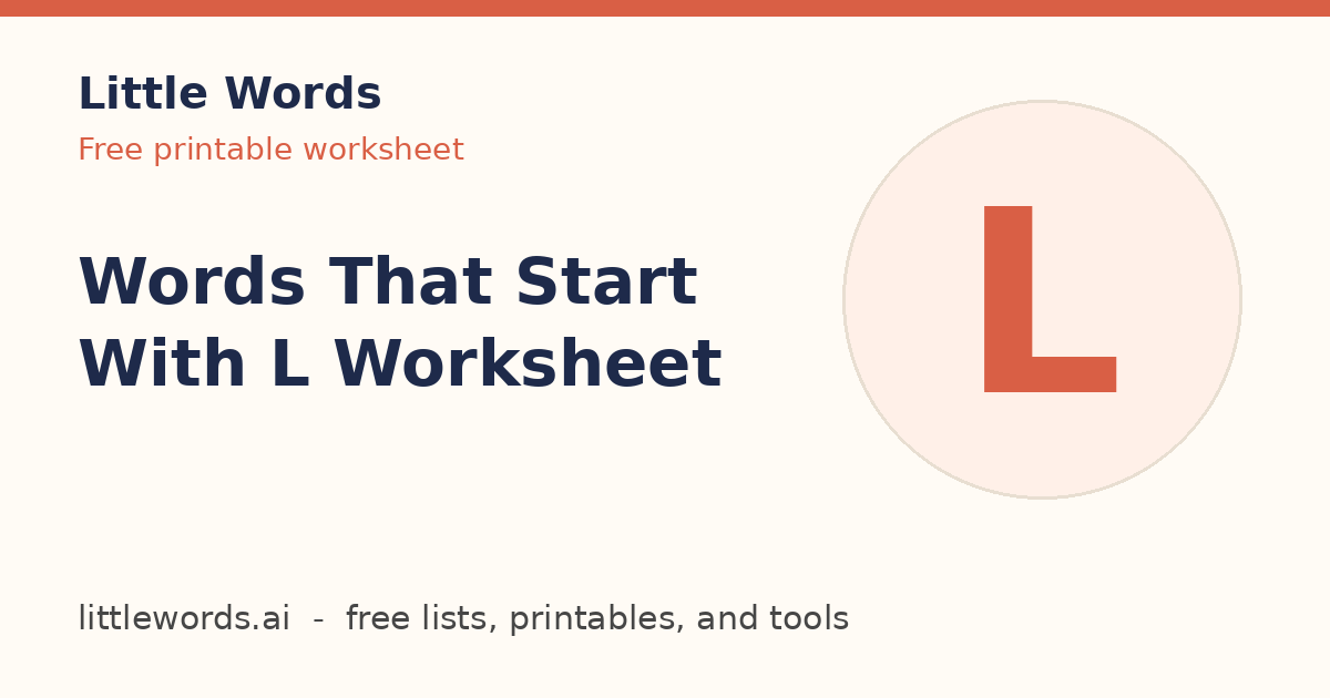 Words That Start With L Worksheet, Little Words illustrated card