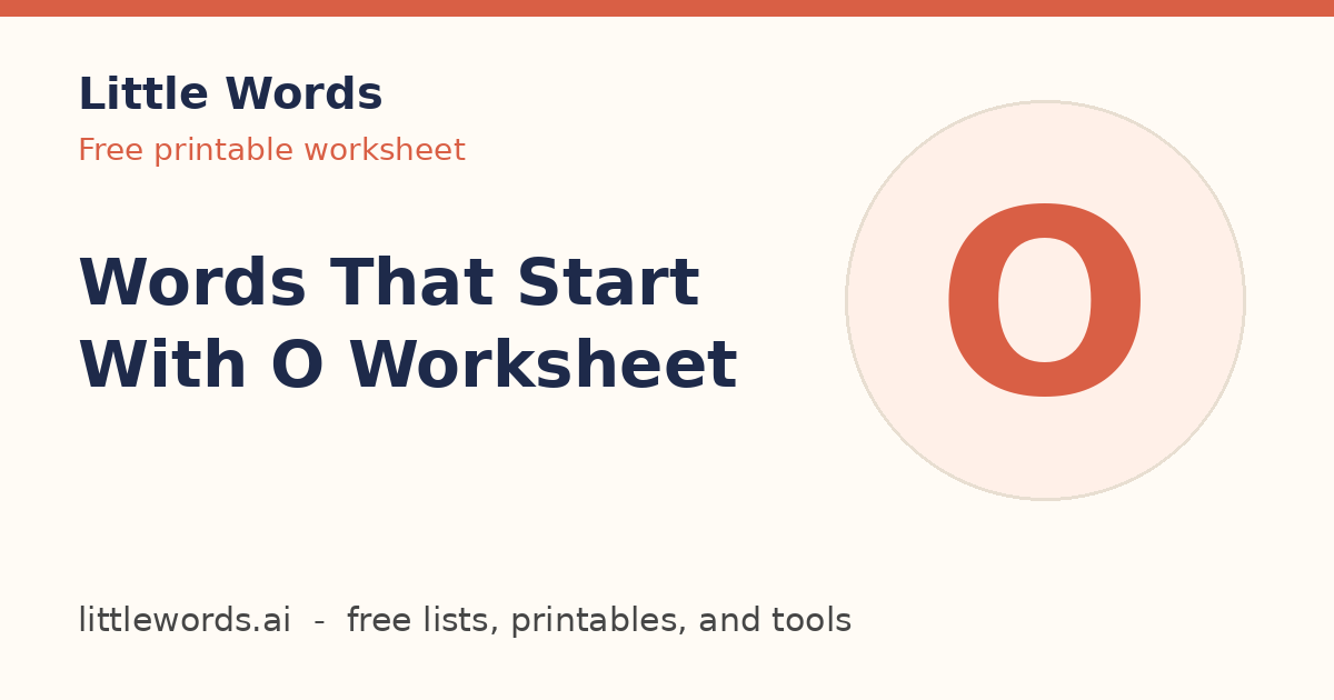 Words That Start With O Worksheet, Little Words illustrated card