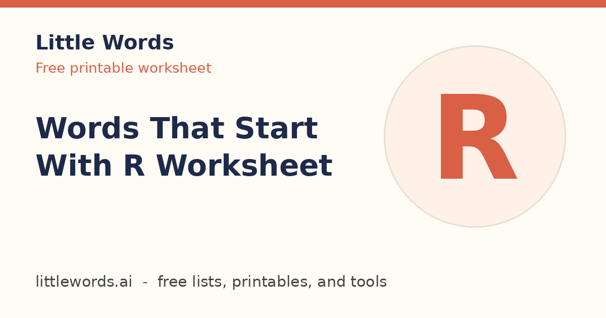Words That Start With R Worksheet, Little Words illustrated card