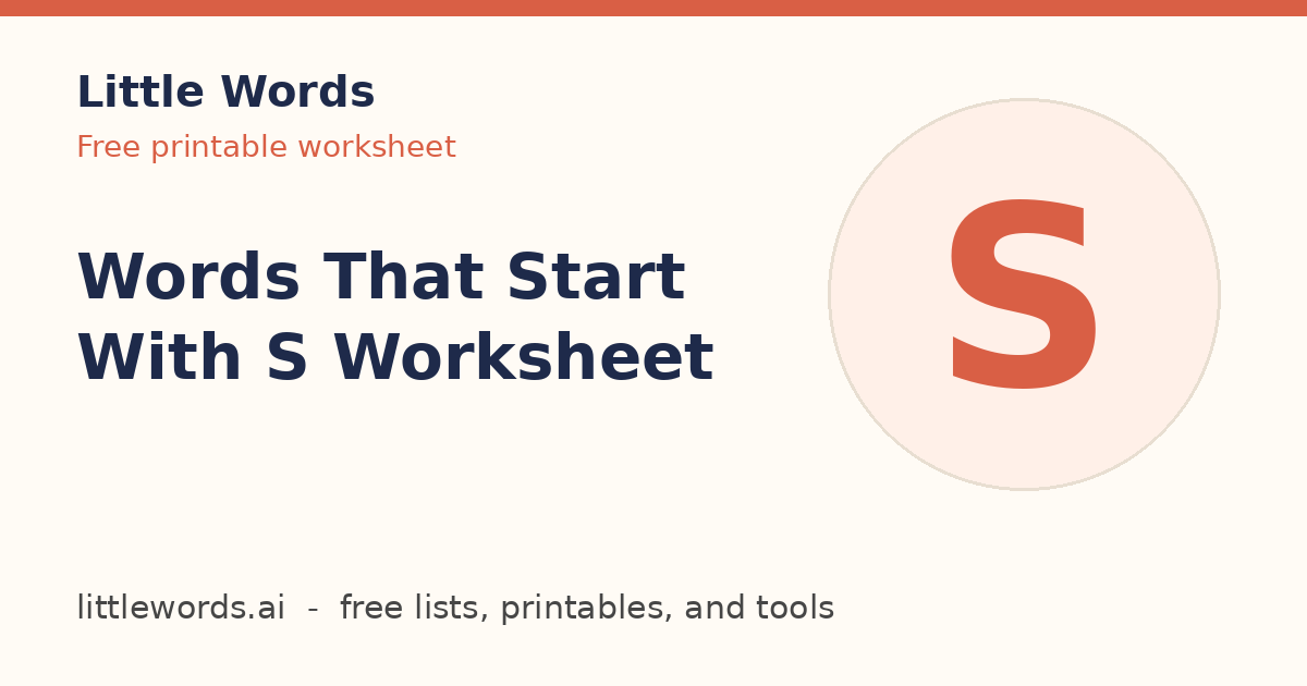 Words That Start With S Worksheet, Little Words illustrated card