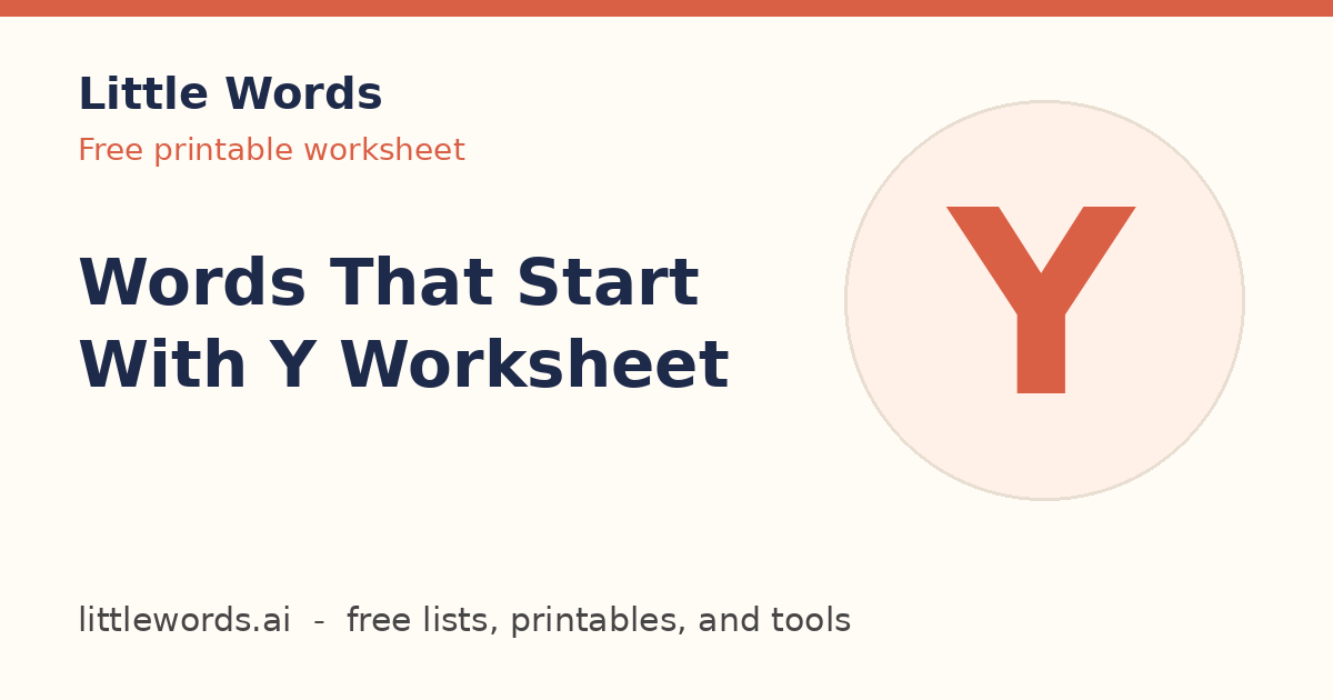 Words That Start With Y Worksheet, Little Words illustrated card