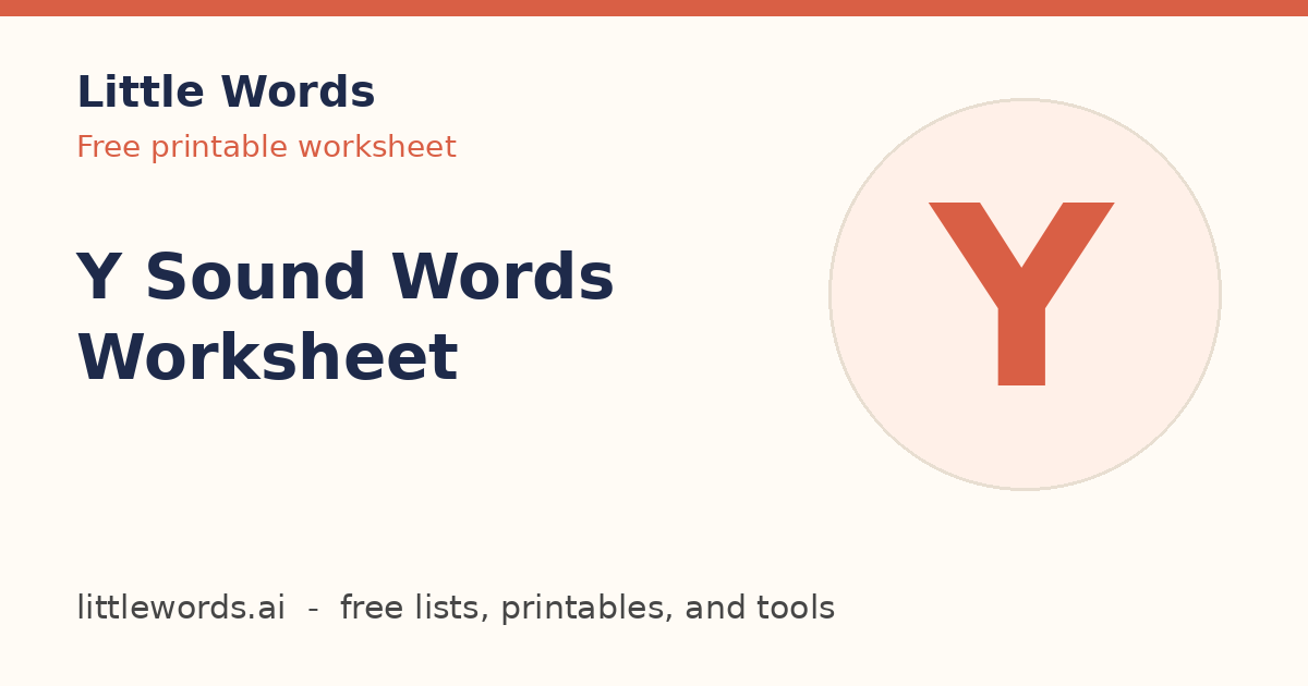 Y Sound Words Worksheet, Little Words illustrated card