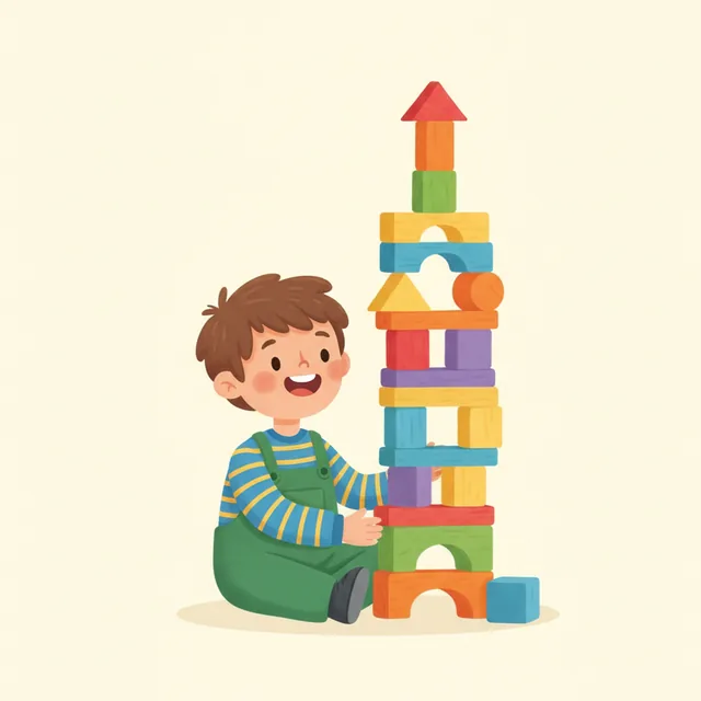 What is he building? — illustrated flashcard