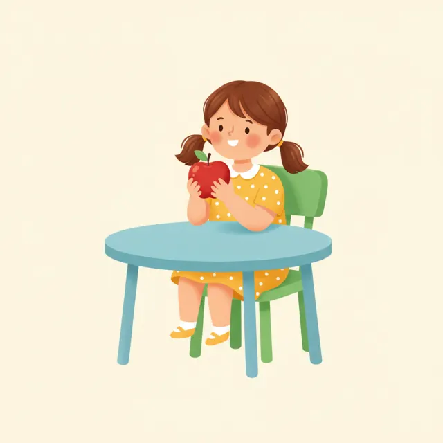 What is she eating? — illustrated flashcard