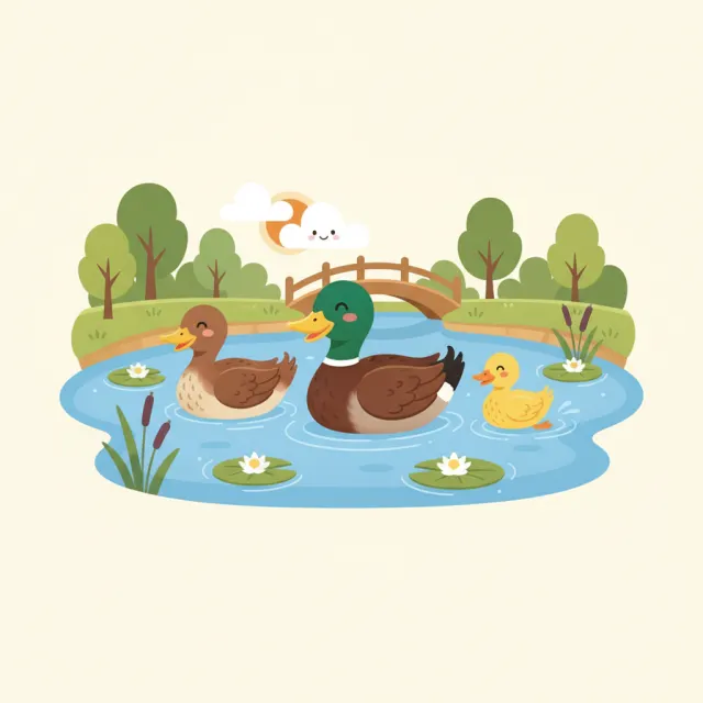 Where are the ducks? — illustrated flashcard