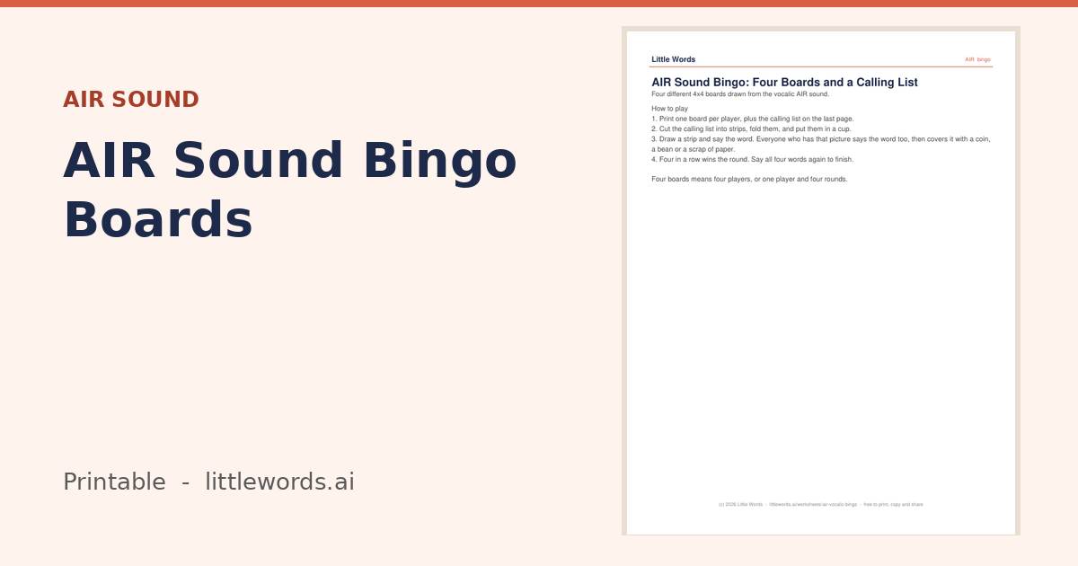 AIR Sound Bingo Boards, a Little Words printable