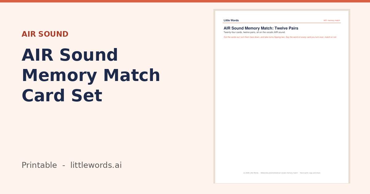 AIR Sound Memory Match Card Set, a Little Words printable