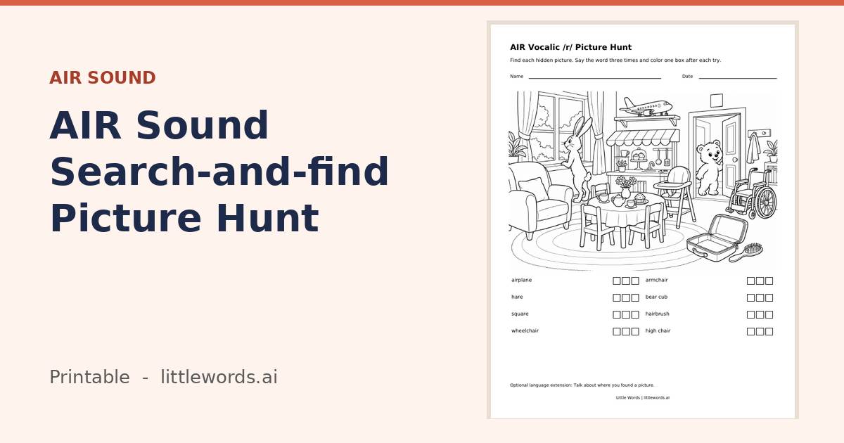 AIR Sound Search-and-find Picture Hunt, a Little Words printable