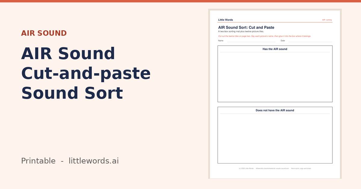 AIR Sound Cut-and-paste Sound Sort, a Little Words printable