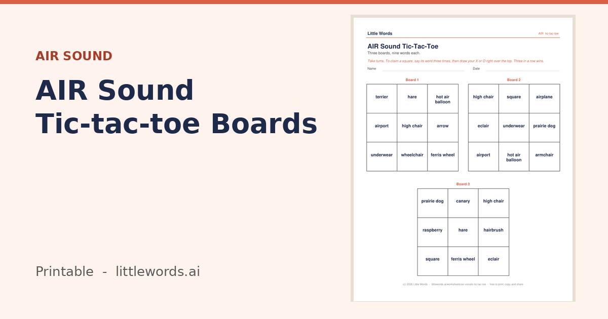 AIR Sound Tic-tac-toe Boards, a Little Words printable