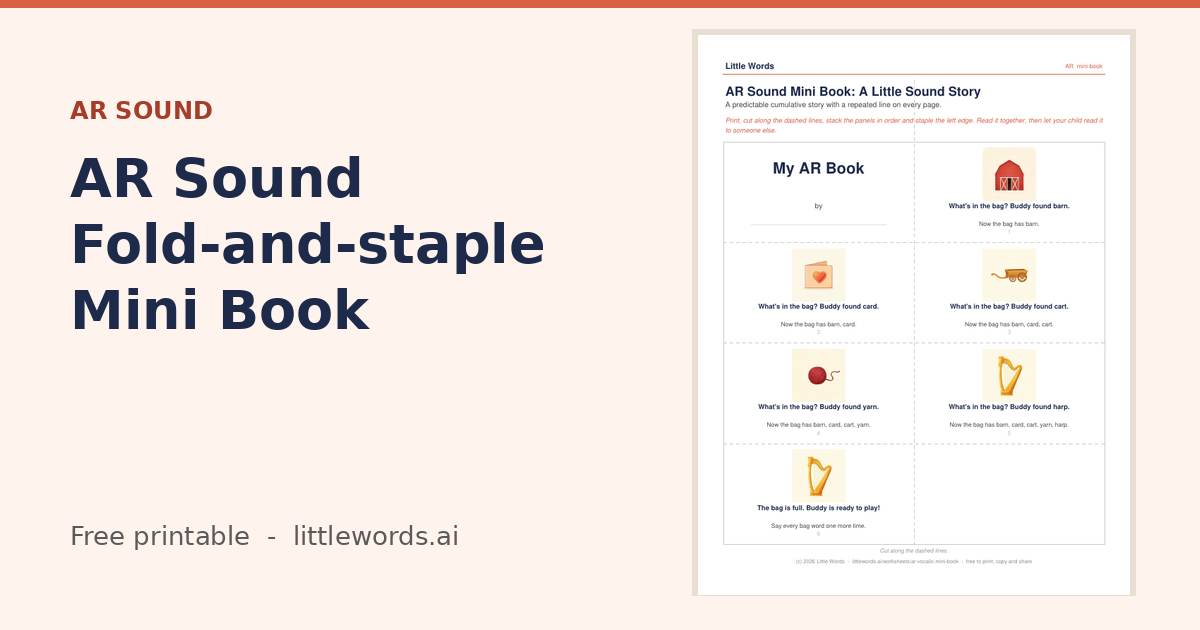 AR Sound Fold-and-staple Mini Book, a Little Words printable