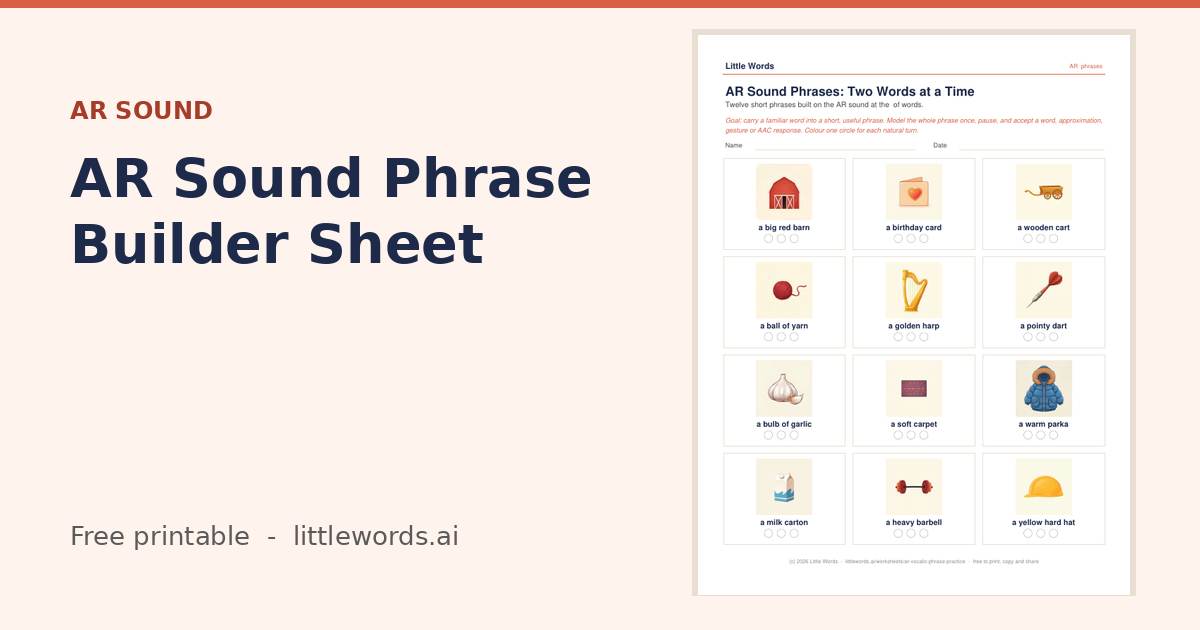 AR Sound Phrase Builder Sheet, a Little Words printable