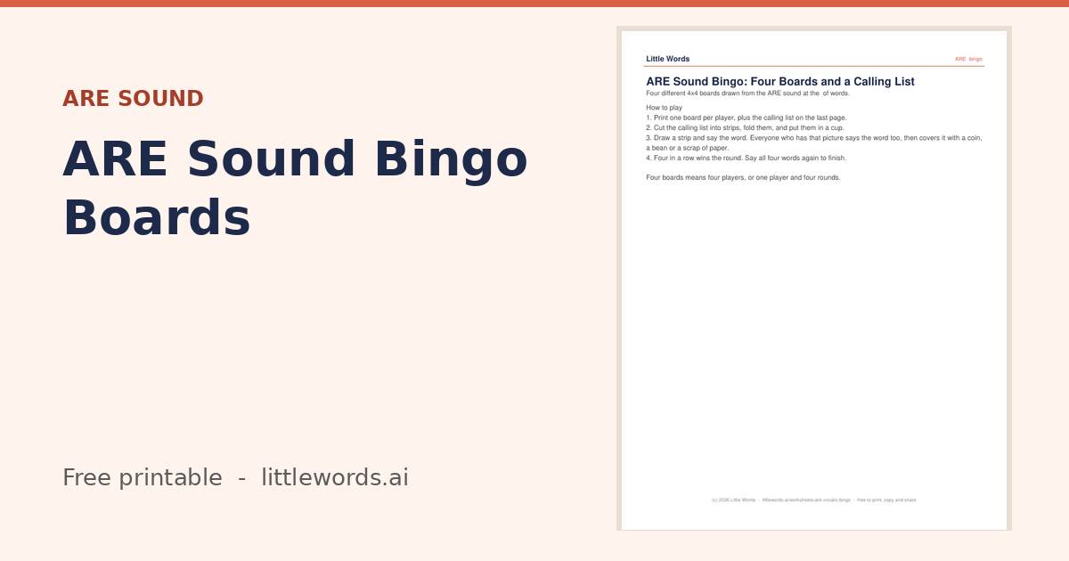 ARE Sound Bingo Boards, a Little Words printable