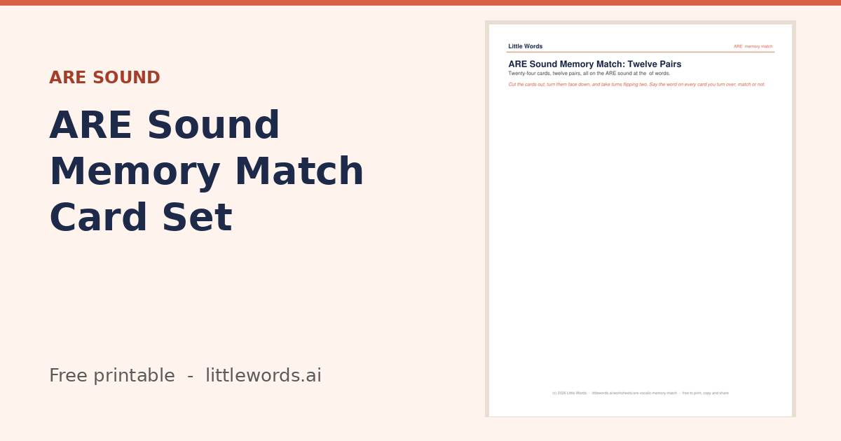 ARE Sound Memory Match Card Set, a Little Words printable