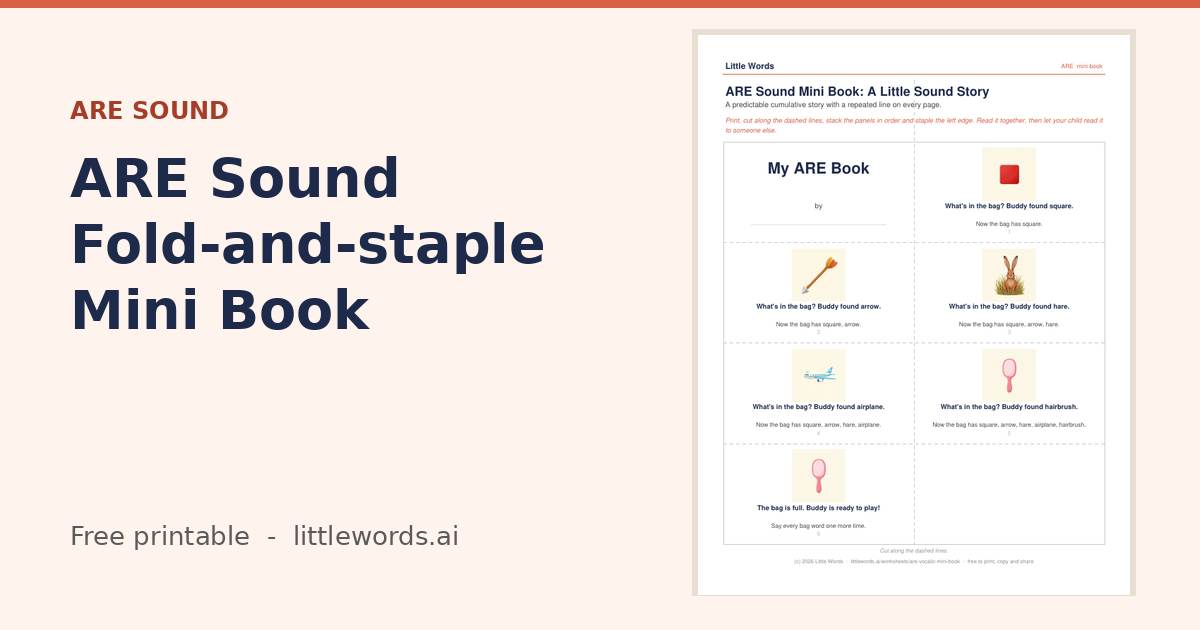 ARE Sound Fold-and-staple Mini Book, a Little Words printable