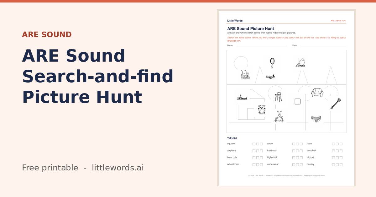 ARE Sound Search-and-find Picture Hunt, a Little Words printable
