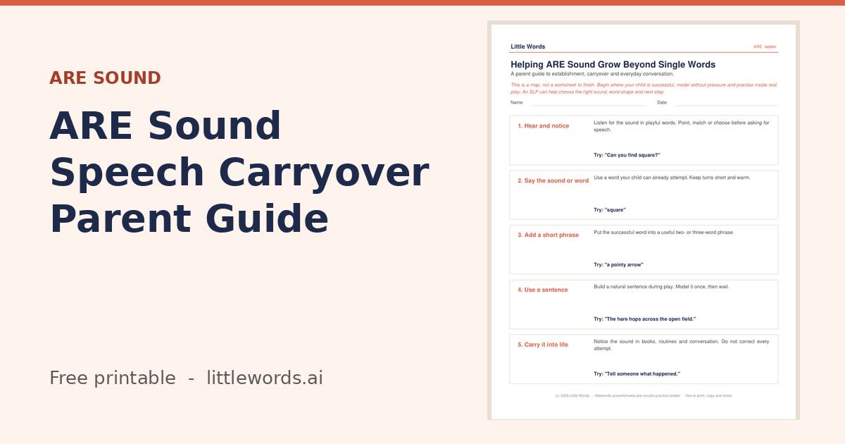 ARE Sound Speech Carryover Parent Guide, a Little Words printable