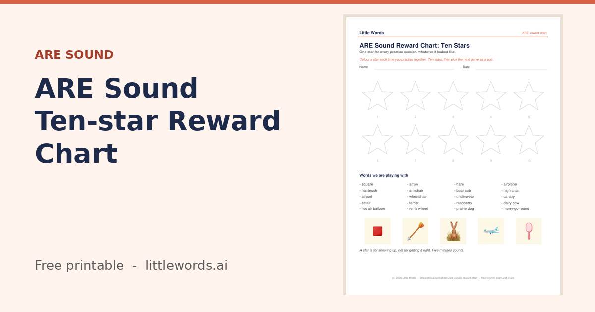 ARE Sound Ten-star Reward Chart, a Little Words printable